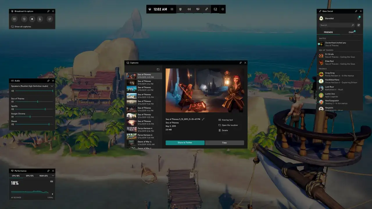 xbox game bar interfejs