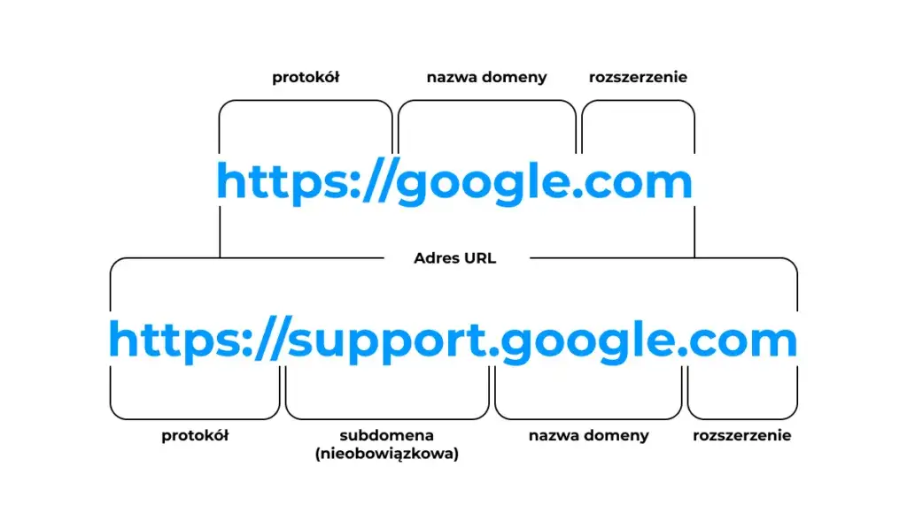 Diagram przedstawiający domenę i hosting jako adres i dom