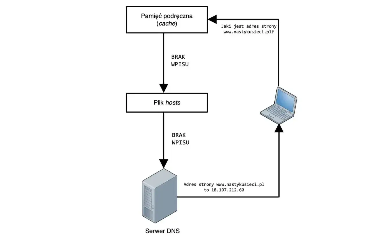 Schemat działania DNS domena hosting