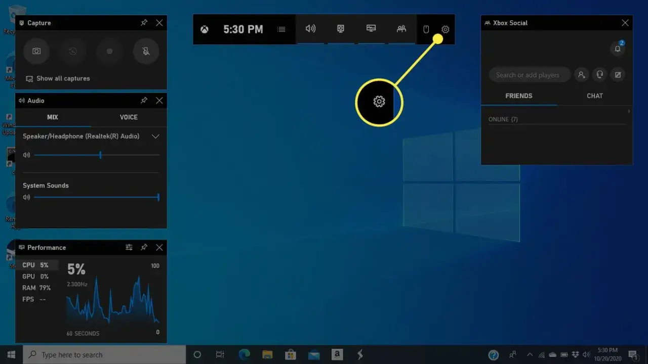 Xbox Game Bar interfejs nagrywania Windows 10