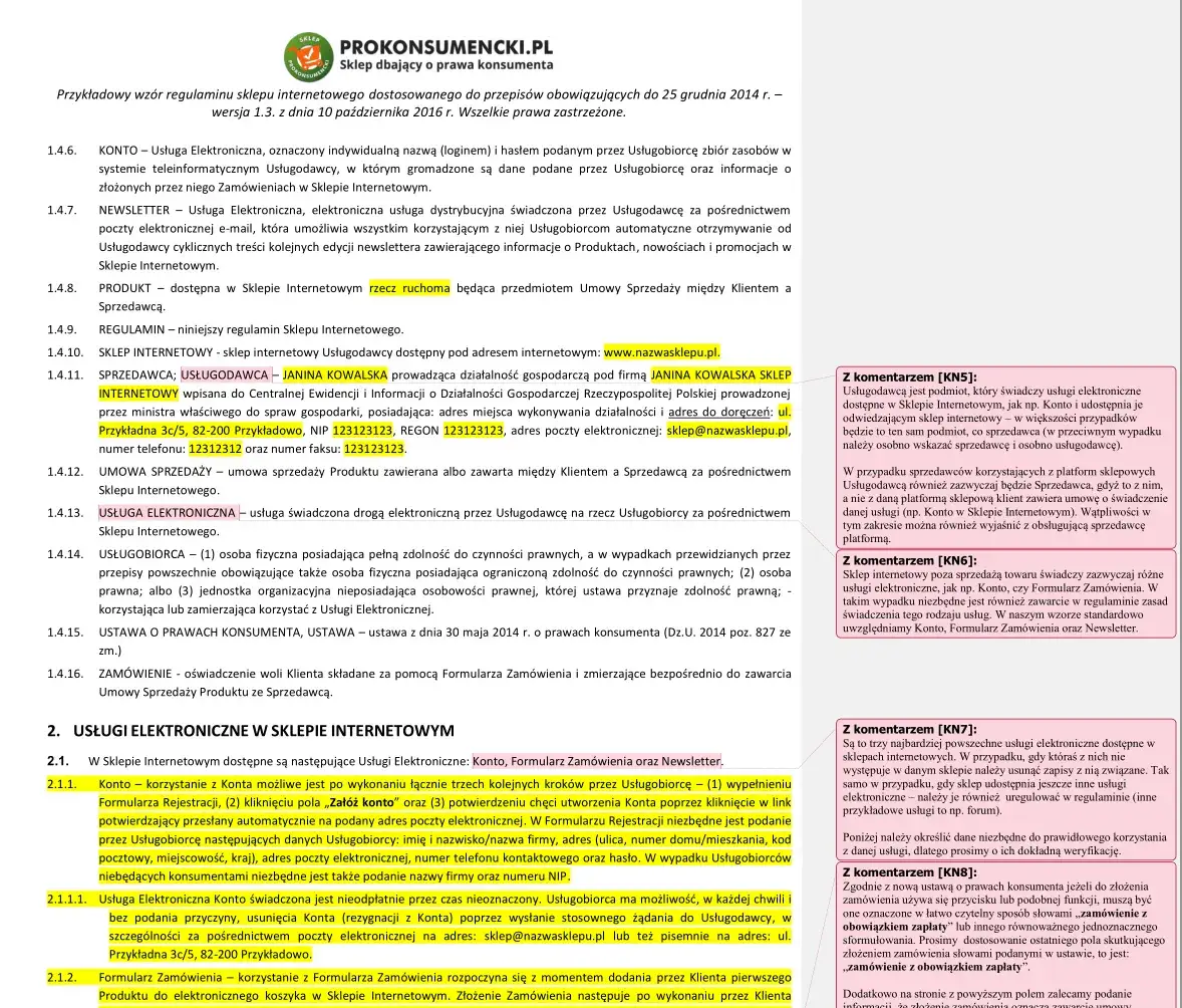 Polskie prawo e-commerce regulamin sklepu RODO